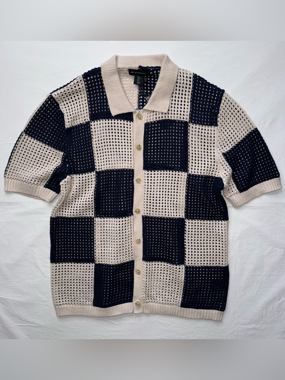 Art Of Rhetoric- Men’s Short Sleeve Checkered Knit Cardigan - Black & Cream